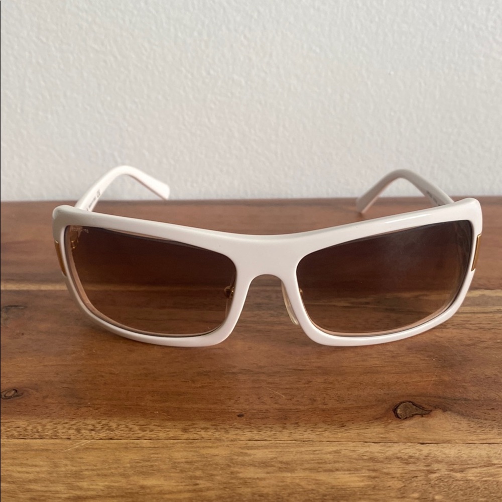 Prada White Sunglasses with Gold Accents